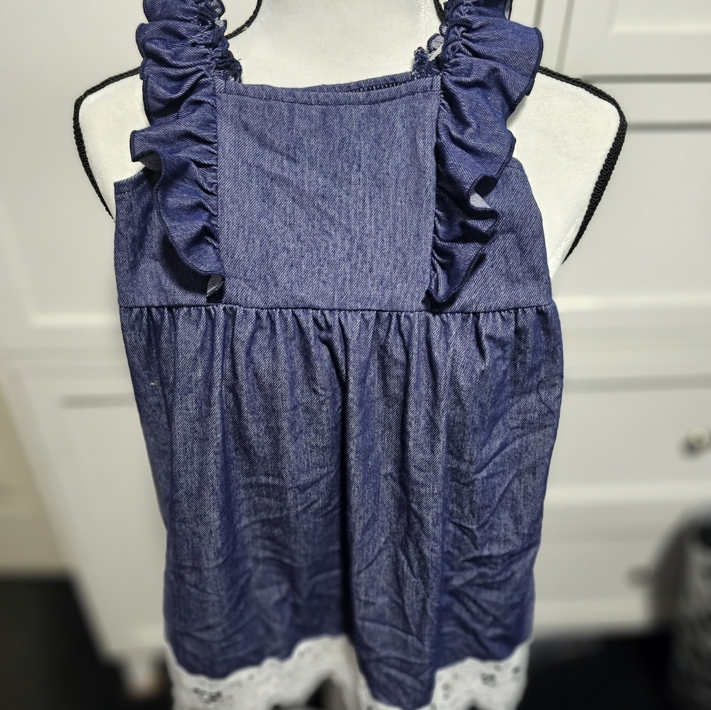 Girls sleevless denim look dress